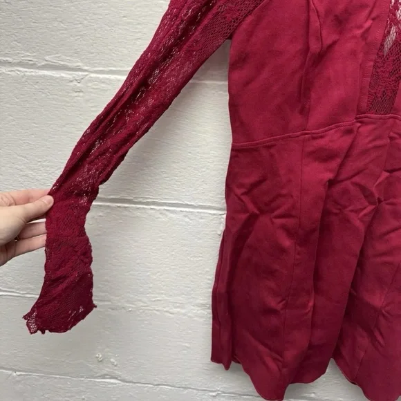 Free People It's Now or Never Wine Red Lace Bodycon Dress - Picture 3 of 7